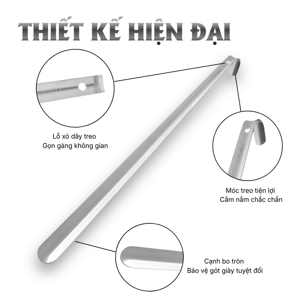 Cây Đón Gót Giày MINSU Shoehorn M2435 Dụng Cụ Hỗ Trợ Mang Xỏ Giày Bằng Inox Dành Cho Nam Nữ - Ảnh 7