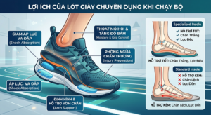 Lót giày chuyên dụng giúp phân bổ áp lực bàn chân và bảo vệ hệ xương khớp khi vận động.